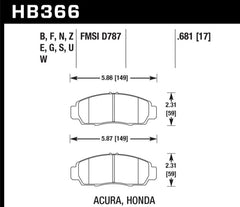 Hawk 04+ Accord TSX / 99-08 TL / 01-03 CL / 08+ Honda Accord EX HPS Street Front Brake Pads