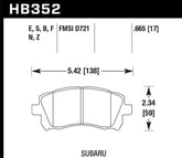 Hawk 1998-2/2002 Subaru Forester L (w/Rear Drum Brakes) High Perf. Street 5.0 Front Brake Pads