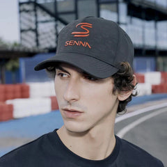 Ayrton Senna F1 Debossed Curved Peak Hat - Black/Yellow