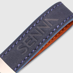 Ayrton Senna F1 Leather & Metal Keychain - Navy