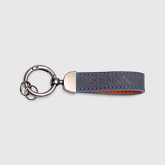 Ayrton Senna F1 Leather & Metal Keychain - Navy