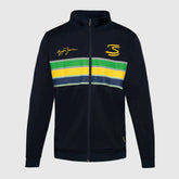 Ayrton Senna F1 Retro Stripe Pullover Jacket - White/Navy