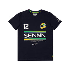 Ayrton Senna F1 #12 Stripe T-Shirt - Navy/White/Yellow
