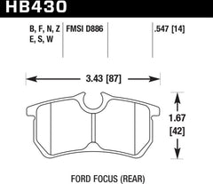 Hawk 00-07 Ford Focus DTC-30 Rear Race Brake Pads