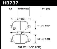Hawk 12-15 Fiat 500 Abarth Rear HPS 5.0 Brake Pads