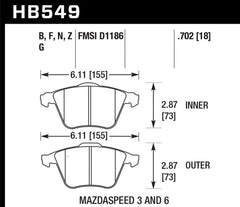 Hawk 07-08 Mazdaspeed3/06-07 Mazdaspeed6 HPS Street Front Brake Pads