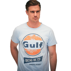 GrandPrix Originals Men's Gulf Vintage Racing Oil T-Shirt - Gulf Blue/Cream