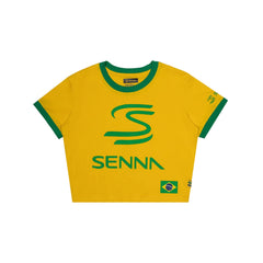 Ayrton Senna F1 Women's Legacy Crop T-Shirt - Blue/Yellow
