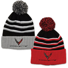 Corvette C8 Beanie with Pom -Grey/Red