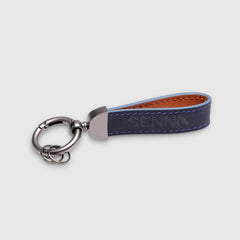 Ayrton Senna F1 Leather & Metal Keychain - Navy