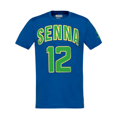 Ayrton Senna F1 Collegiate T-Shirt - Blue/Yellow