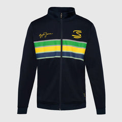 Ayrton Senna F1 Retro Stripe Pullover Jacket - White/Navy
