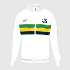 Ayrton Senna F1 Retro Stripe Pullover Jacket - White/Navy