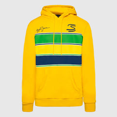 Ayrton Senna F1 Stripe Pullover Hoodie - White/Yellow
