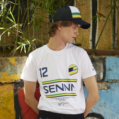 Ayrton Senna F1 #12 Stripe T-Shirt - Navy/White/Yellow