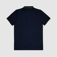Ayrton Senna F1 Striped Polyester Panel Polo Shirt - Navy