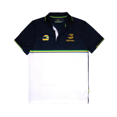 Ayrton Senna F1 Striped Polyester Panel Polo Shirt - Navy