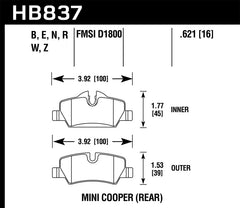 Hawk 14-17 Mini Cooper HPS 5.0 Rear Brake Pads