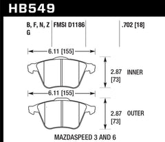 Hawk 07-08 Mazdaspeed3/06-07 Mazdaspeed6 HPS Street Front Brake Pads