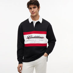Cadillac F1 Racing Script Rugby Long Sleeve Polo Shirt - Black