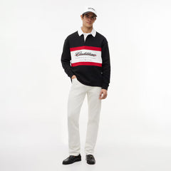 Cadillac F1 Racing Script Rugby Long Sleeve Polo Shirt - Black