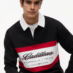 Cadillac F1 Racing Script Rugby Long Sleeve Polo Shirt - Black